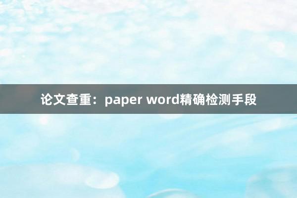 论文查重：paper word精确检测手段